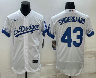Mens Los Angeles Dodgers #43 Noah Syndergaard White 2022 City Connect Flex Base Stitched Jersey->->MLB Jersey